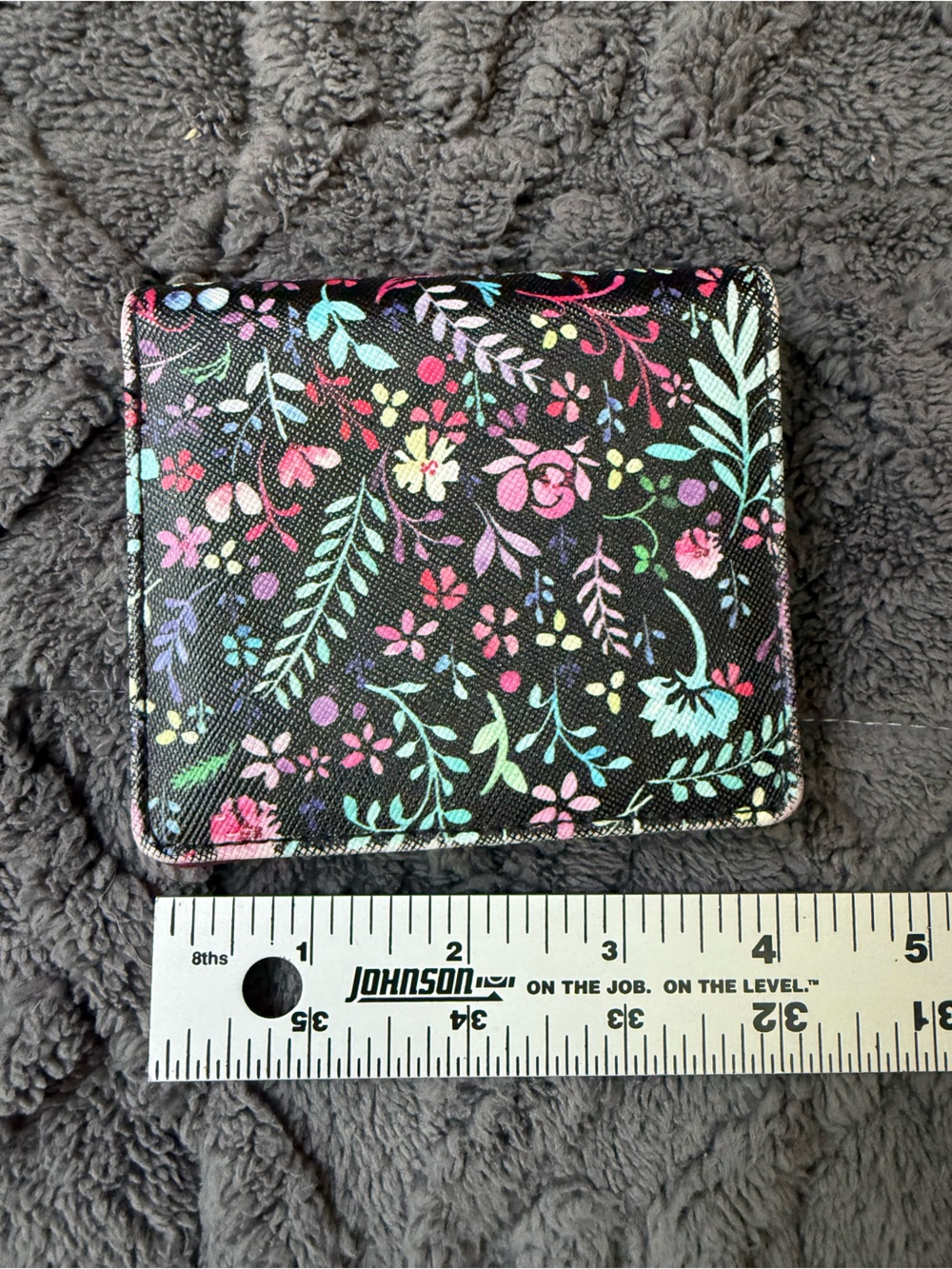 Floral Compact Card Wallet - Black with Multicolor Floral Print